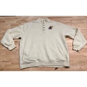 Y2K Kansas Jayhawk Henley Men 2XL Ivory Mock Neck Pullover Blue Route Sportswear